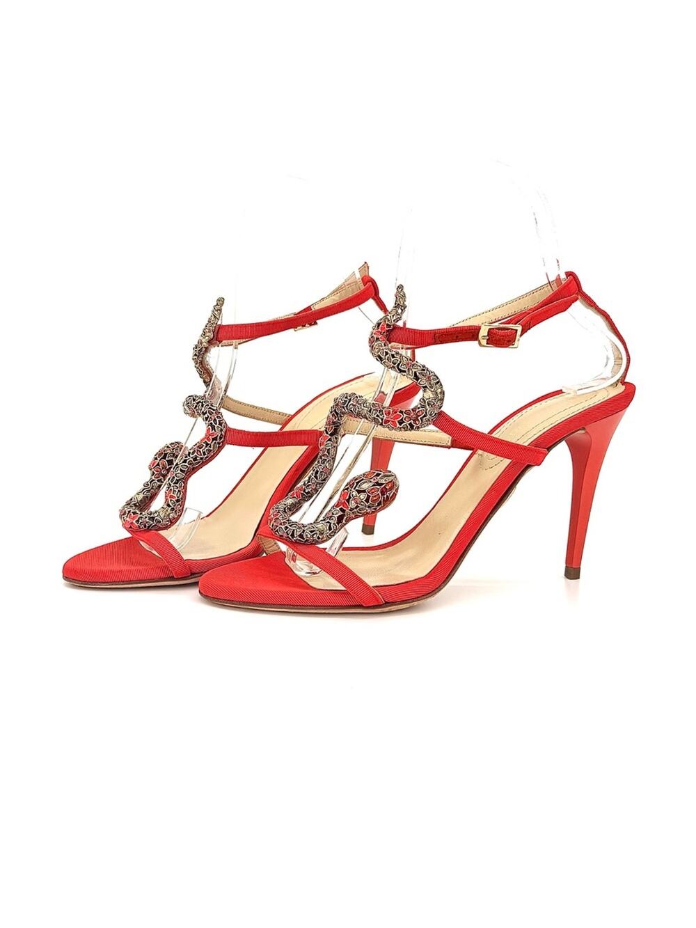 Roberto Cavalli Retro Vintage Snake Embellished Satin Strappy Sandals 36.5